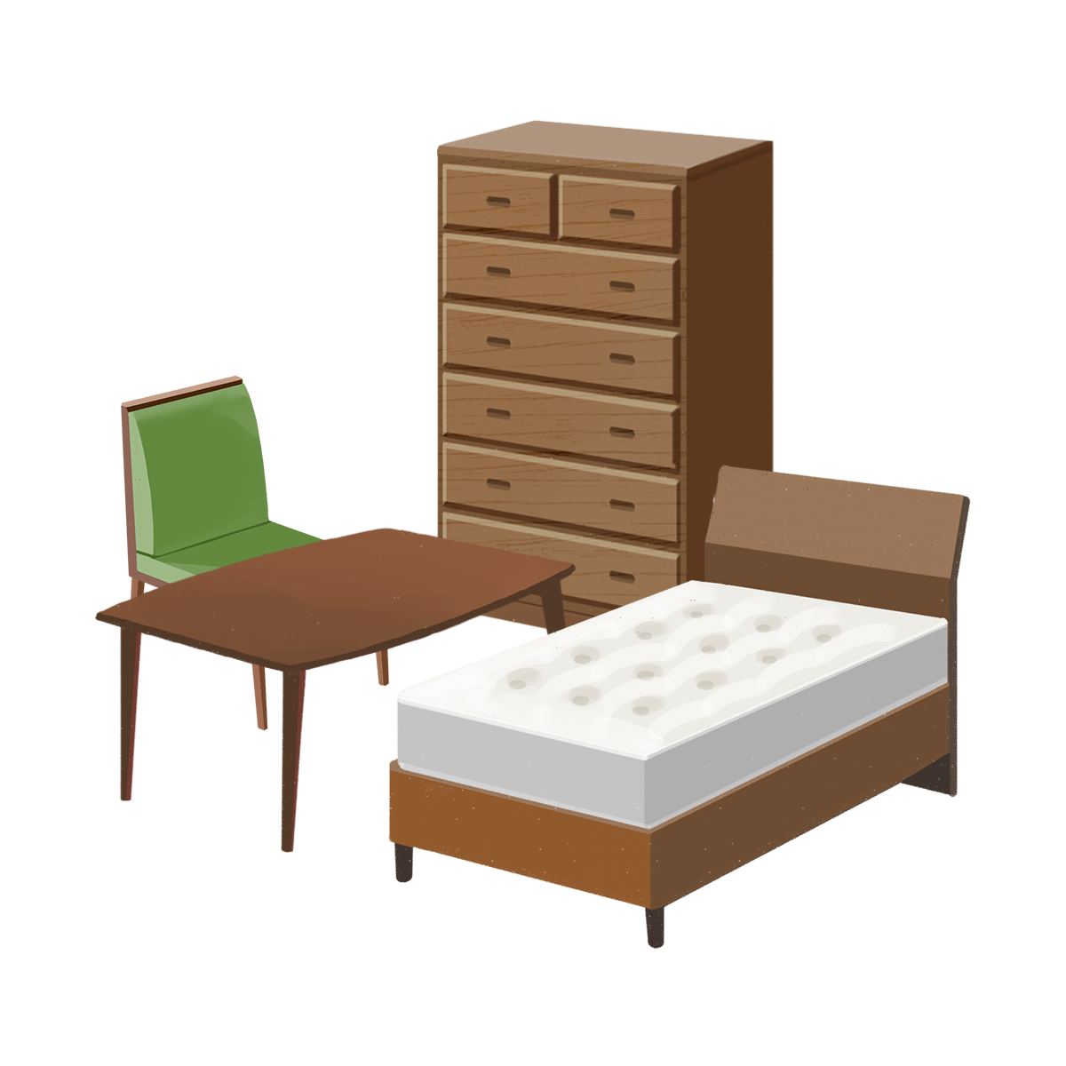 家具セット（椅子・テーブル・ベッド・タンス）のイラスト | エコのモト