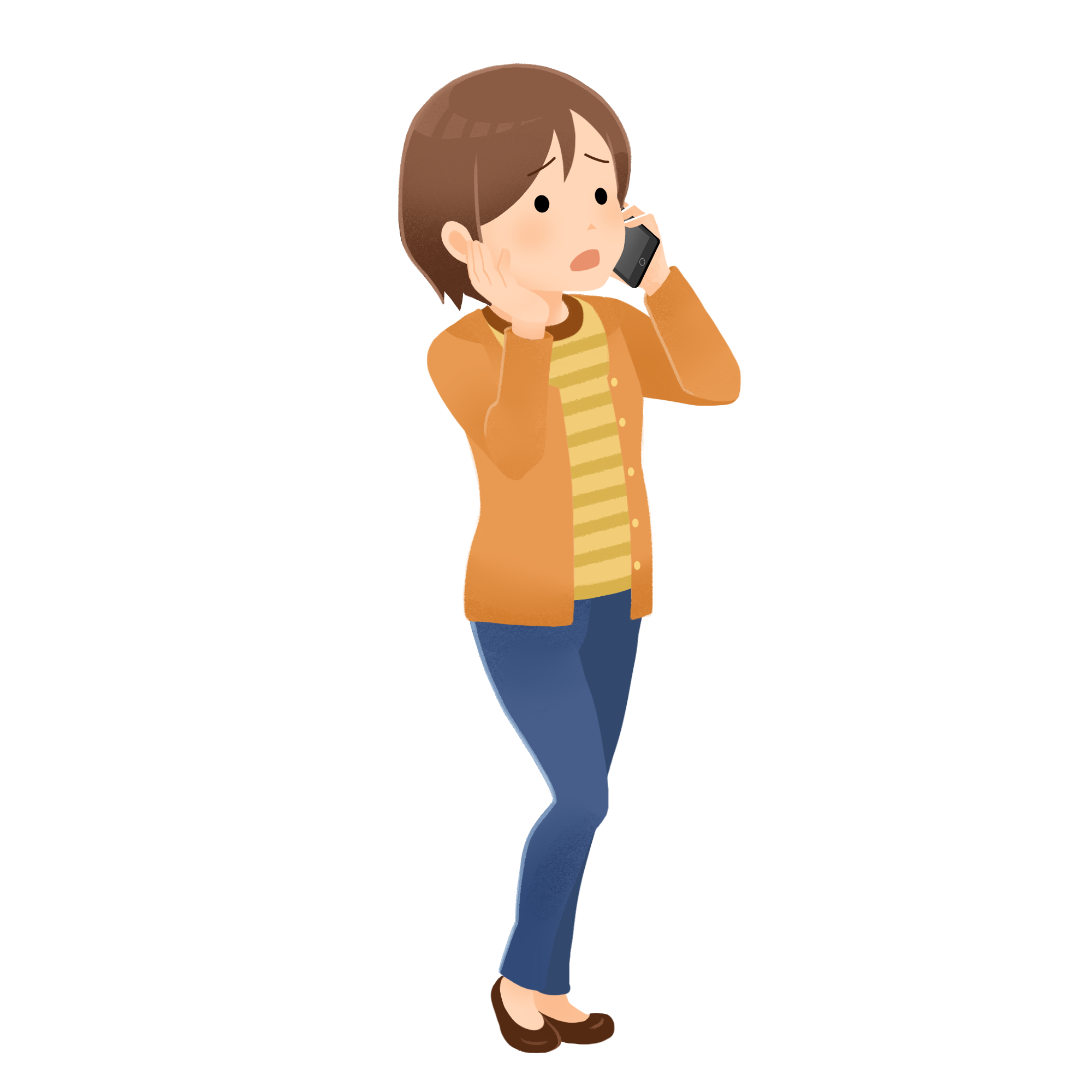 電話をする女性（右向き）の商用フリーな無料イラスト 人物