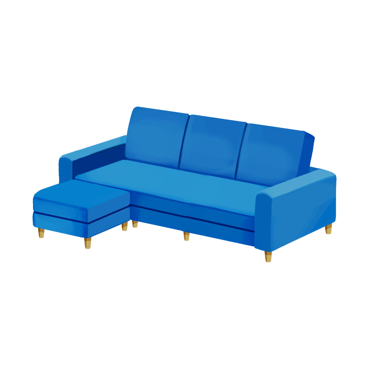 青いコーナーソファの商用フリーな無料イラスト 新品・きれい