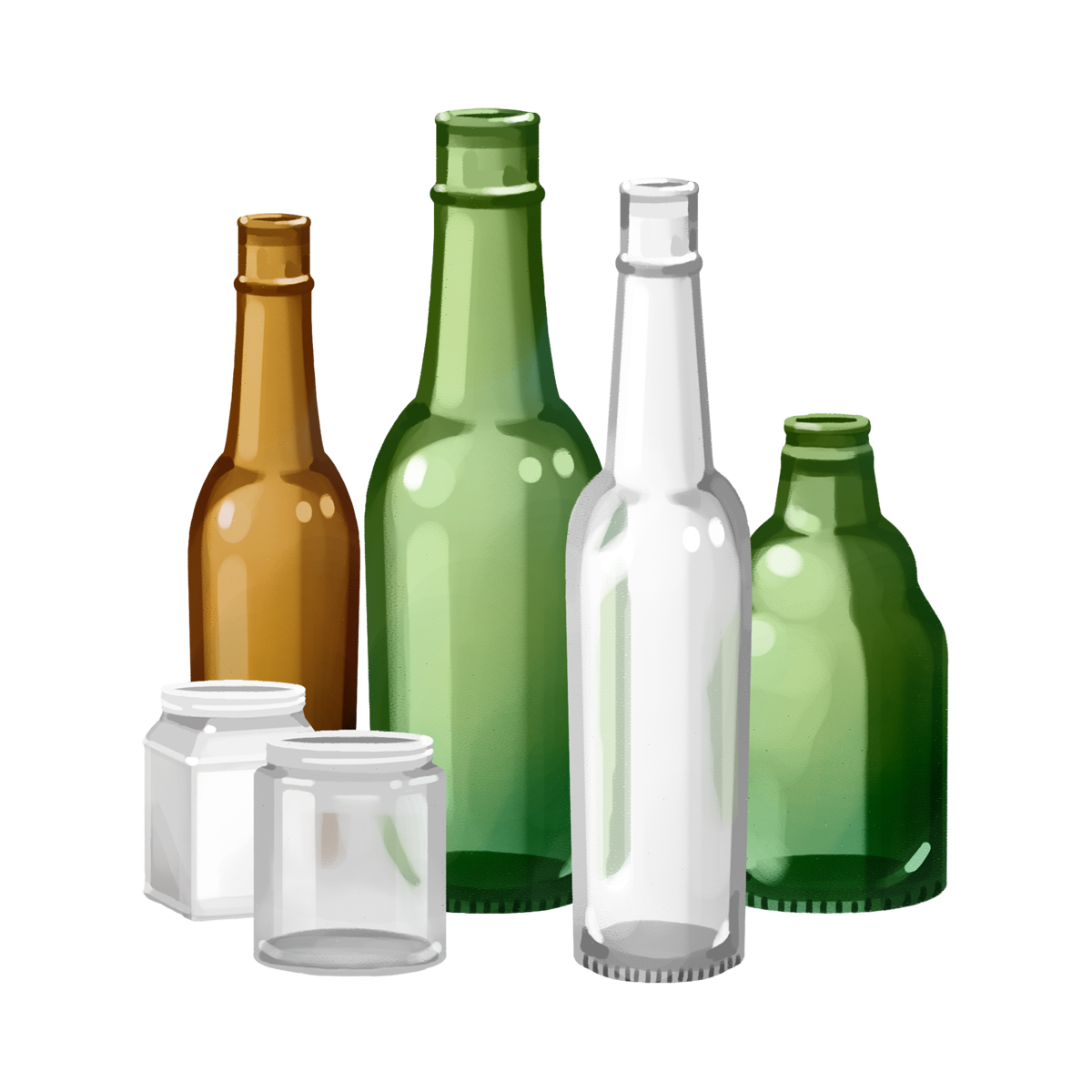 色々な空き瓶の商用フリーな無料イラスト ガラス