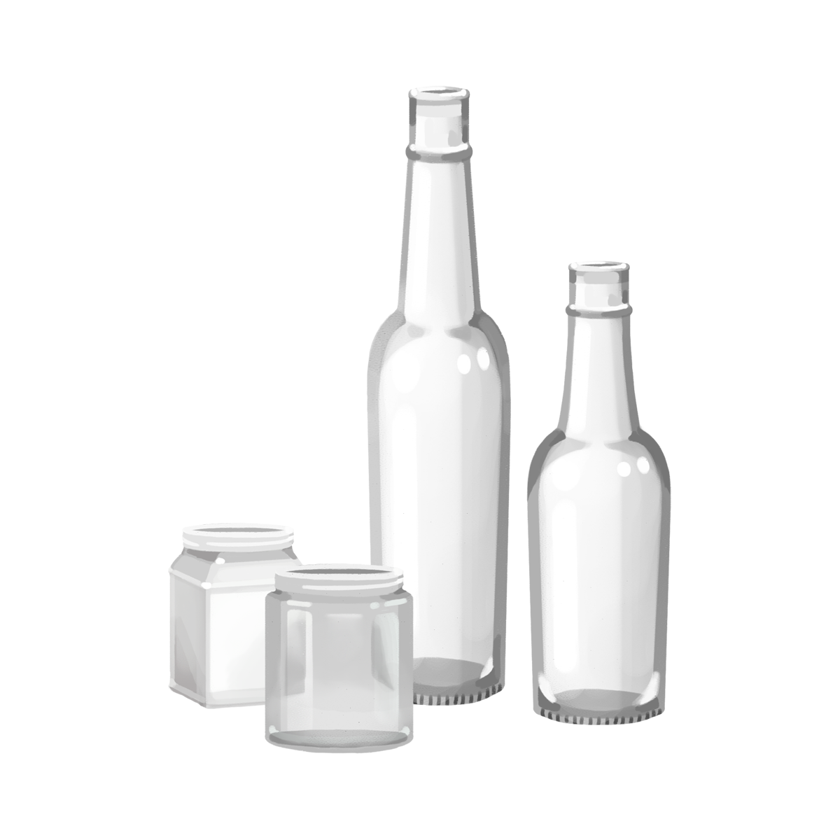 透明な空き瓶の商用フリーな無料イラスト ガラス
