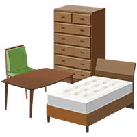 家具セット（椅子・テーブル・ベッド・タンス）の商用フリーな無料イラスト