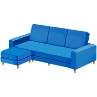 青いコーナーソファの商用フリーな無料イラスト