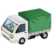 幌付き軽トラックを運転する回収作業員の商用フリーな無料イラスト